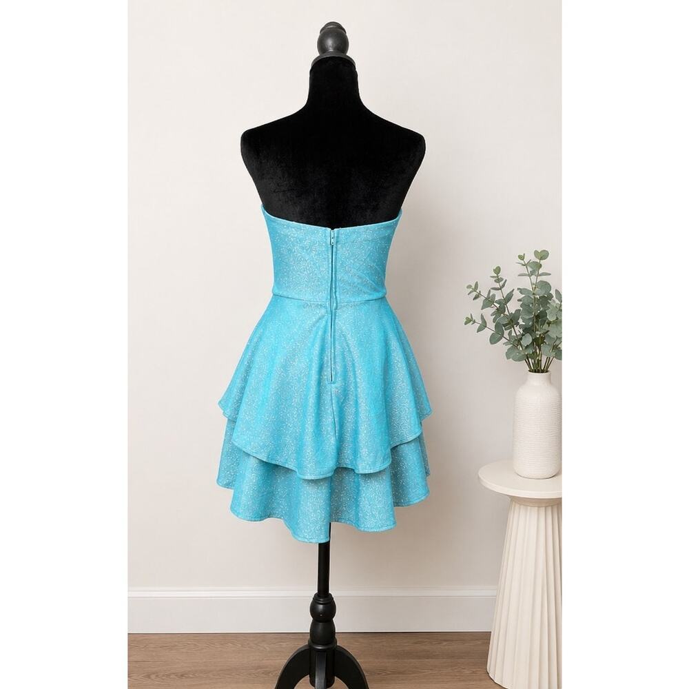 B Darlin Juniors 3/4 Turquoise Sparkle Strapless Homecoming Party Mini Dress NWT - Picture 4 of 12